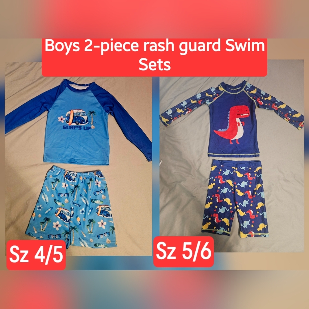 Boys Two-piece Long Sleeve Rash Guard Swim Set Outfits Sz 4/5-5/6 *2 PAIRS*
